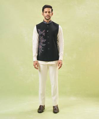Black embroidered nehru jacket 2