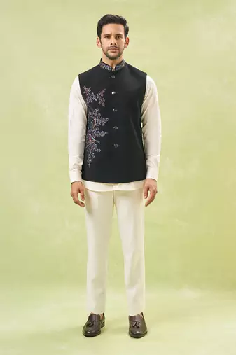 Black embroidered nehru jacket