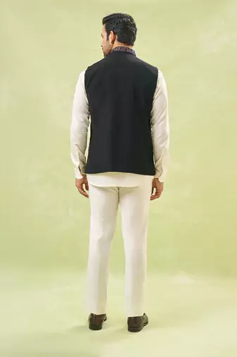 Black embroidered nehru jacket