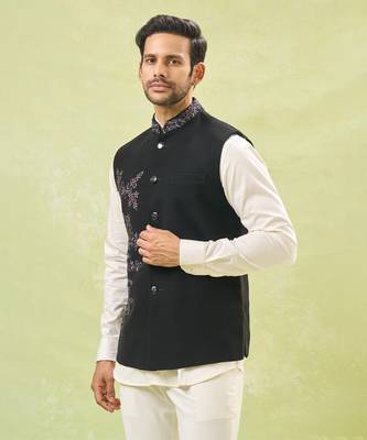 Black embroidered nehru jacket 4