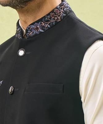 Black embroidered nehru jacket 5