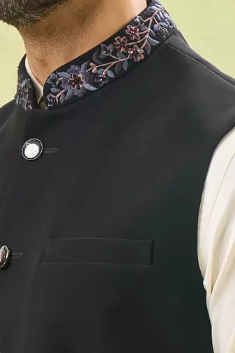 Black embroidered nehru jacket
