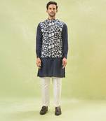 Royal blue embroidered kurta-jacket set