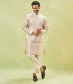 Beige embroidered kurta-jacket set