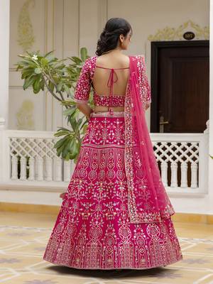 Trendmalls Pink Satin Thread and Sequin Work Lehenga Choli 2