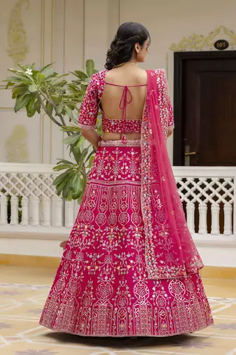 Trendmalls Pink Satin Thread and Sequin Work Lehenga Choli