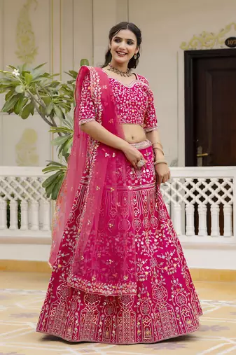 Trendmalls Pink Satin Thread and Sequin Work Lehenga Choli
