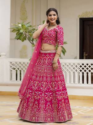 Trendmalls Pink Satin Thread and Sequin Work Lehenga Choli 4