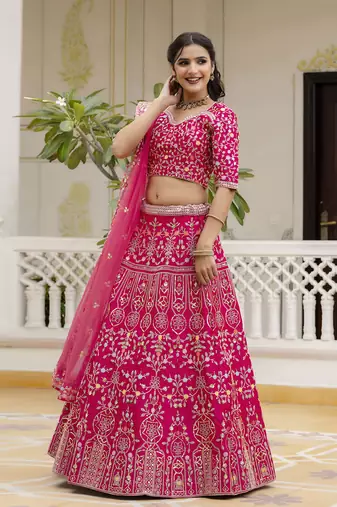 Trendmalls Pink Satin Thread and Sequin Work Lehenga Choli