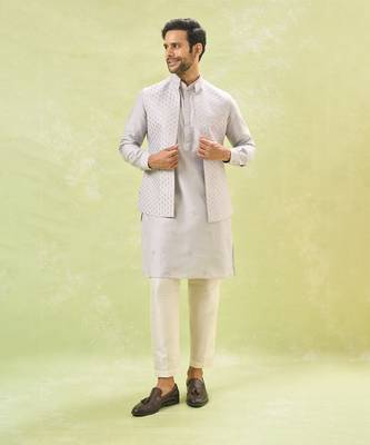 Grey embroidered kurta-jacket set 1