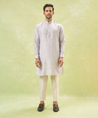 Grey embroidered kurta-jacket set 2