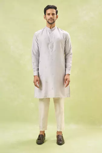 Grey embroidered kurta-jacket set