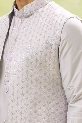 Grey embroidered kurta-jacket set