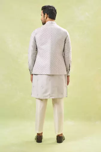 Grey embroidered kurta-jacket set