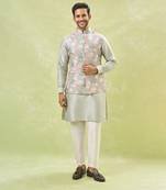 Grey embroidered kurta-jacket set