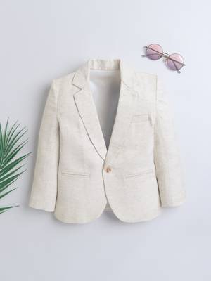Cream solid linen blazer 1