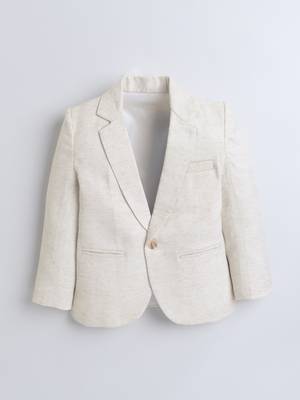 Cream solid linen blazer 4