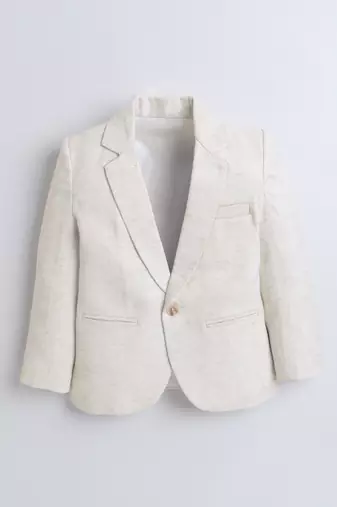 Cream solid linen blazer