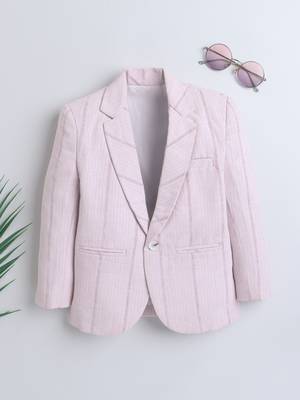 Babypink abstract woven print linen blazer 1