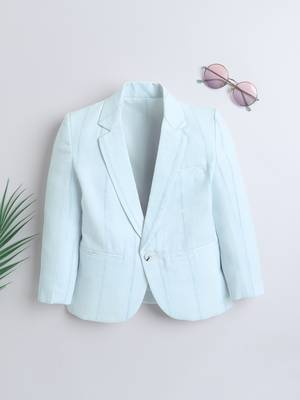 Skyblue abstract woven linen blazer 1