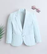 Skyblue abstract woven linen blazer