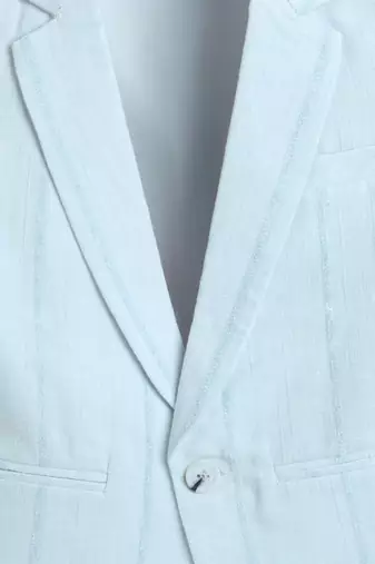 Skyblue abstract woven linen blazer