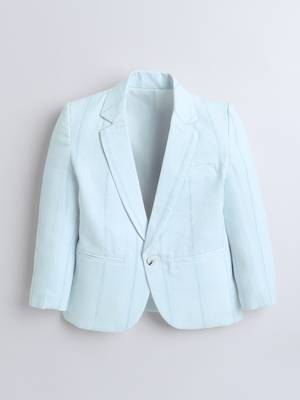 Skyblue abstract woven linen blazer 4