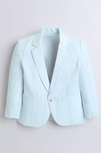 Skyblue abstract woven linen blazer