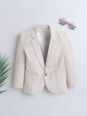 Cream abstract woven linen blazer 1