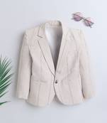 Cream abstract woven linen blazer