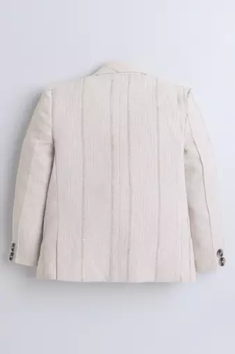 Cream abstract woven linen blazer