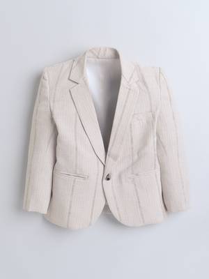 Cream abstract woven linen blazer 4