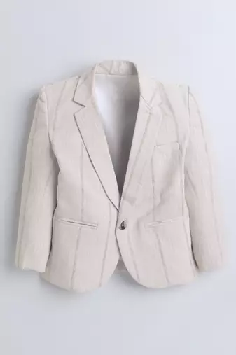 Cream abstract woven linen blazer