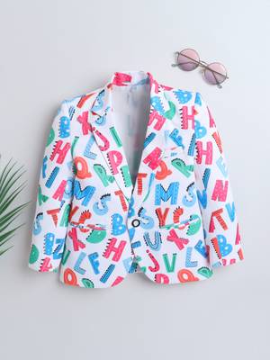 Multicolor alphabet print polyester spandex blazer 1