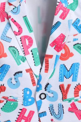 Multicolor alphabet print polyester spandex blazer
