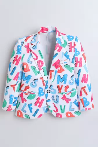 Multicolor alphabet print polyester spandex blazer