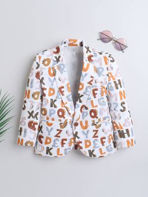 Brown alphabet print polyester spandex blazer 1