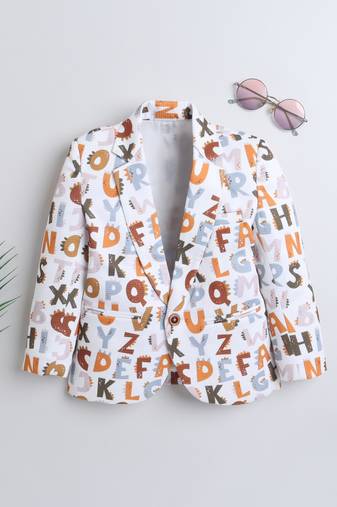 Brown alphabet print polyester spandex blazer