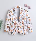 Brown alphabet print polyester spandex blazer