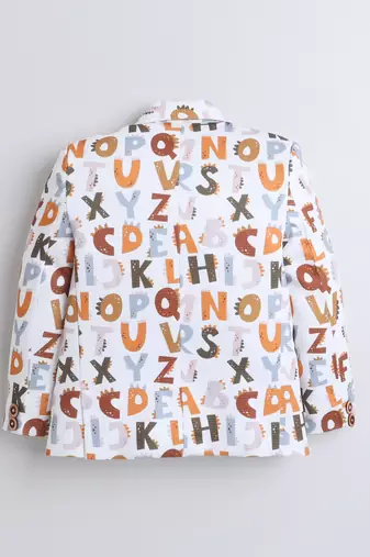 Brown alphabet print polyester spandex blazer