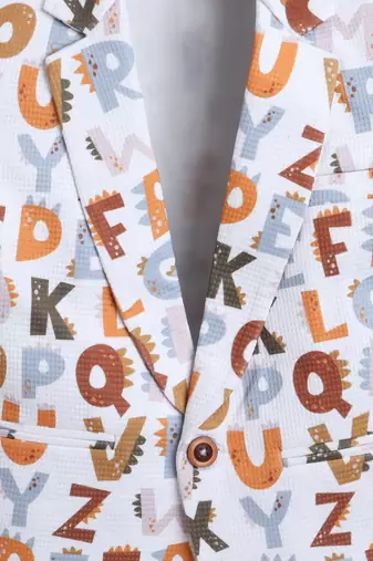 Brown alphabet print polyester spandex blazer