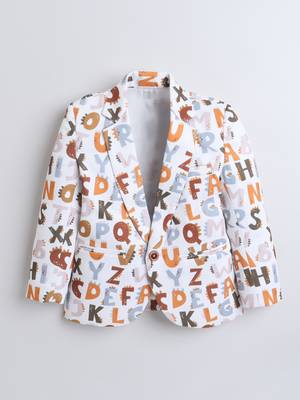 Brown alphabet print polyester spandex blazer 4