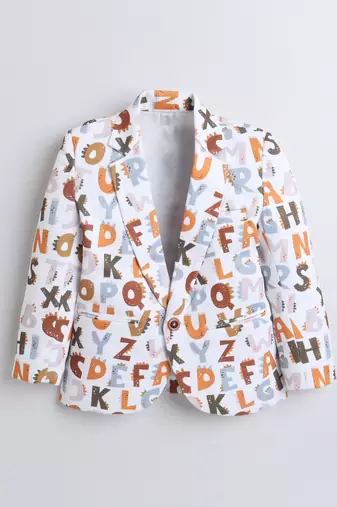 Brown alphabet print polyester spandex blazer