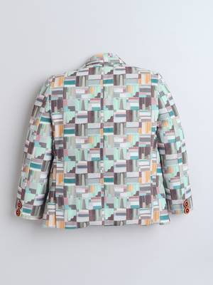 Olivegreen abstract geometrical print polyester spandex blazer 2