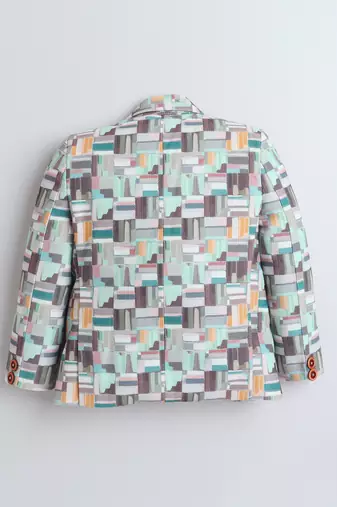 Olivegreen abstract geometrical print polyester spandex blazer
