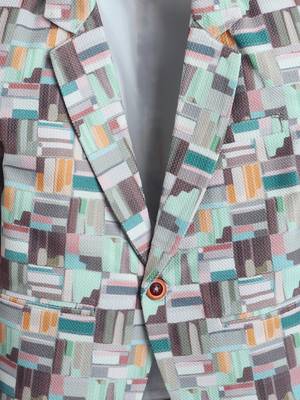 Olivegreen abstract geometrical print polyester spandex blazer 3