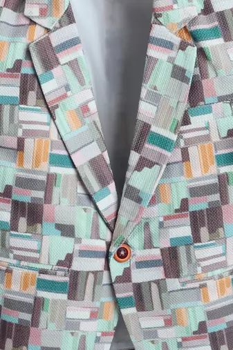 Olivegreen abstract geometrical print polyester spandex blazer