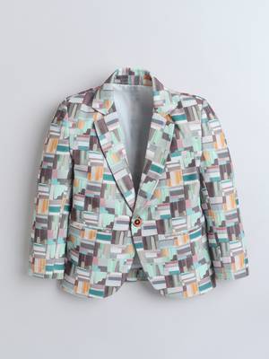 Olivegreen abstract geometrical print polyester spandex blazer 4
