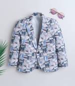 Blue abstract geometrical print polyester spandex blazer