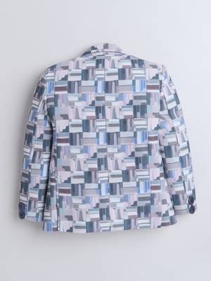 Blue abstract geometrical print polyester spandex blazer 2
